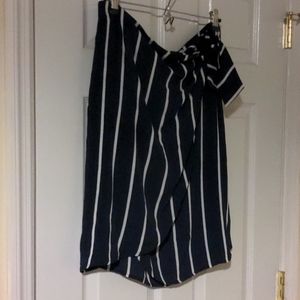 Navy striped faux-wrap skirt